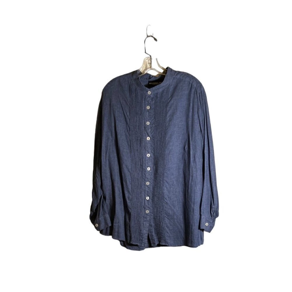 Vintage Monterey Bay Womens Blue Ruffle Button Down Shirt Size 1x